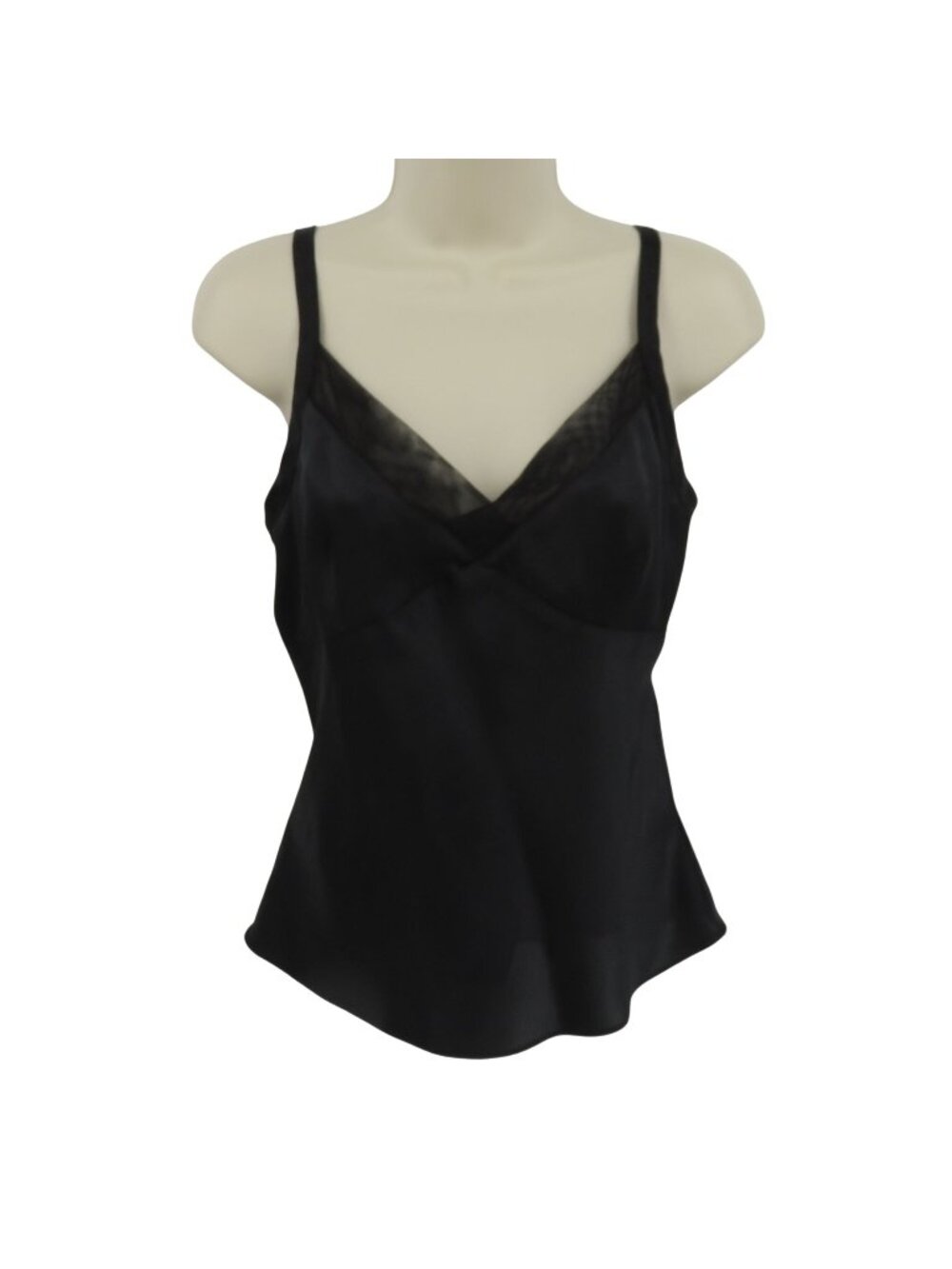 George Women XS Extra Small 0-2 Solid Black Satin V Neck Camisole Cami Tank Top